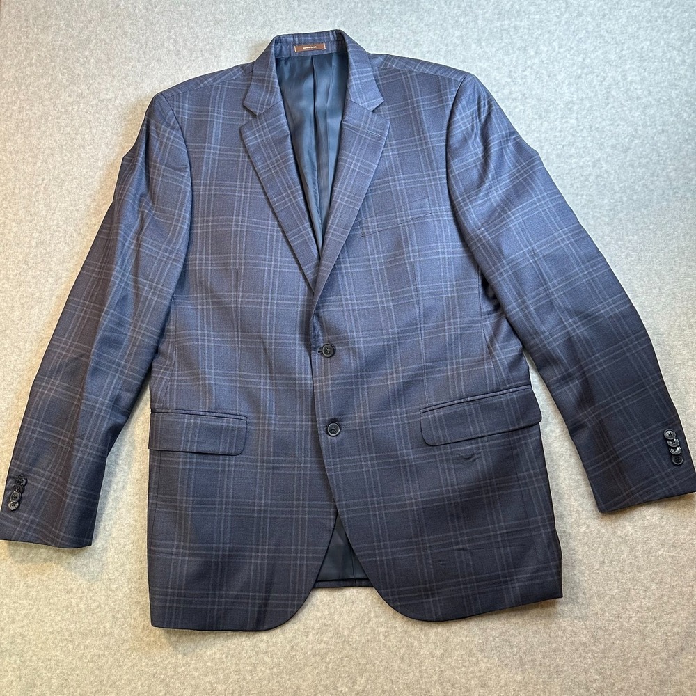 Peter Millar Mens 44T Blue Plaid Wool Blazer Sport Coat Two Button Made Canada